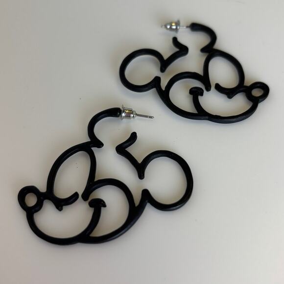 Disney Mickey Mouse Black Silhouette Hoop Pierced Dangle Earrings - Picture 1 of 2